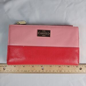 Nanette Lepore Pink Red Colorblock Wallet Clutch Faux Leather Women’s